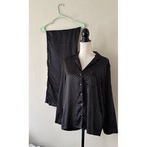 VICTORIA'S SECRET Dew Drop Satin Long Pajama Set Black Rhinestones Size M